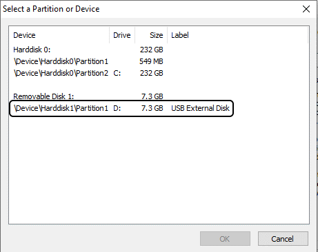 Select a Partition or Device