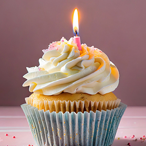 Cupcake with lit candle