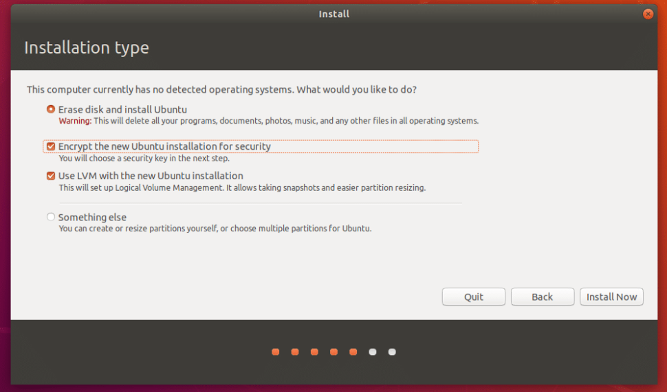 Figure 1: Turning on encryption during Ubuntu installation