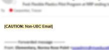 Screenshot of email with CAUTION Non-UBC Email banner